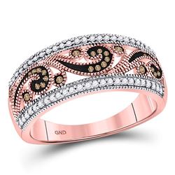 Round Red Color Enhanced Diamond Curl Band Ring 1/4 Cttw 10kt Rose Gold