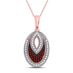 Round Red Color Enhanced Diamond Oval Pendant 1/5 Cttw 10kt Rose Gold