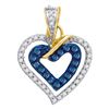 Image 1 : Round Blue Color Enhanced Diamond Heart Pendant 1/4 Cttw 10kt Yellow Gold