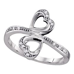 Diamond Double Heart Bypass Ring 1/20 Cttw 10kt White Gold