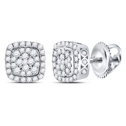 Diamond Square Frame Cluster Earrings 1/2 Cttw 14kt White Gold