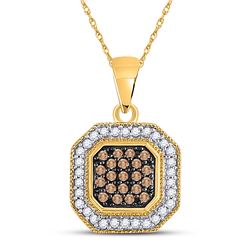 Round Brown Diamond Octagon Cluster Pendant 1/3 Cttw 10kt Yellow Gold