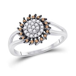 Round Brown Diamond Flower Cluster Ring 1/4 Cttw 10kt White Gold