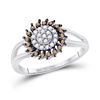 Image 1 : Round Brown Diamond Flower Cluster Ring 1/4 Cttw 10kt White Gold