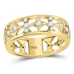 Diamond Studded Star Band Ring 1/3 Cttw 14kt Yellow Gold