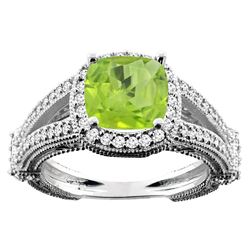 2.58 CTW Peridot & Diamond Ring 14K White Gold - REF-54M5A