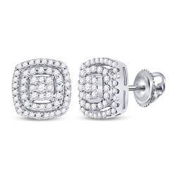 Diamond Square Frame Cluster Earrings 1/4 Cttw 10kt White Gold