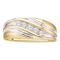 Mens Diamond Wedding Anniversary Band Ring 1/4 Cttw 14kt Yellow Two-tone Gold