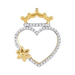 Diamond Heart Crown Flower Pendant 1/4 Cttw 10kt Yellow Gold