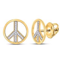 Diamond Peace Sign Circle Stud Screwback Earrings 1/6 Cttw 10kt Yellow Gold