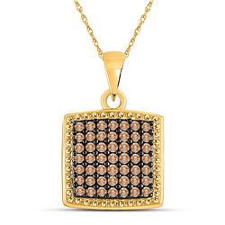 Round Brown Diamond Square Pendant 1/2 Cttw 10kt Yellow Gold