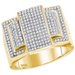 Mens Diamond Rectangle Elevated Cluster Ring 3/4 Cttw 10kt Yellow Gold