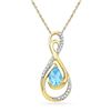 Image 1 : Oval Lab-Created Blue Topaz Solitaire Diamond Teardrop Pendant 3/4 Cttw 10kt Yellow Gold