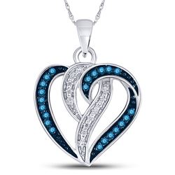 Round Blue Color Enhanced Diamond Heart Pendant 1/6 Cttw 10kt White Gold