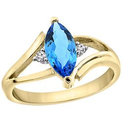 1.24 CTW Swiss Blue Topaz & Diamond Ring 10K Yellow Gold - REF-23W3F