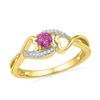 Image 1 : Round Lab-Created Pink Sapphire Diamond Heart Ring 1/20 Cttw 10kt Yellow Gold