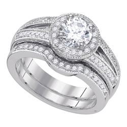 Diamond Halo Bridal Wedding Engagement Ring Band Set 1-1/3 Cttw 14kt White Gold