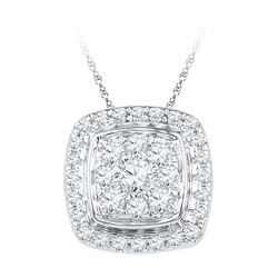 Diamond Square Cluster Fashion Pendant 1/2 Cttw 10kt White Gold