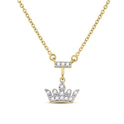 Diamond Crown Tiara Fashion Necklace 1/20 Cttw 10kt Yellow Gold