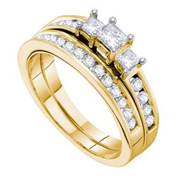 Diamond 3-stone Bridal Wedding Engagement Ring Band Set 1.00 Cttw 14kt Yellow Gold