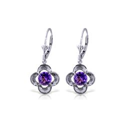 Genuine 1.10 ctw Amethyst Earrings 14KT White Gold - REF-37H7X