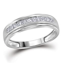 Mens Diamond Single Row Wedding Band Ring 3/4 Cttw 10kt White Gold