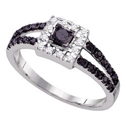 Black Color Enhanced Diamond Halo Bridal Wedding Engagement Ring 1/2 Cttw 14kt White Gold