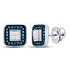 Image 1 : Round Blue Color Enhanced Diamond Square Frame Cluster Earrings 1/3 Cttw 10kt White Gold