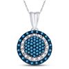 Image 1 : Round Blue Color Enhanced Diamond Circle Frame Cluster Pendant 1/4 Cttw 10kt White Gold