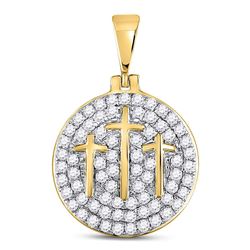 Mens Diamond Trinity Triple Cross Charm Pendant 1-1/2 Cttw 10kt Yellow Gold