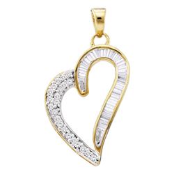 Round Baguette Diamond Heart Pendant 1/4 Cttw 10kt Yellow Gold