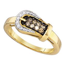 Round Brown Diamond Belt Buckle Ring 1/4 Cttw 10kt Yellow Gold