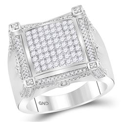 Mens Diamond Symmetrical Square Cluster Ring 1-7/8 Cttw 10kt White Gold