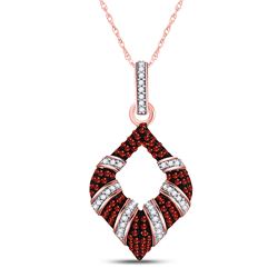 Round Red Color Enhanced Diamond Striped Oval Pendant 1/3 Cttw 10kt Rose Gold