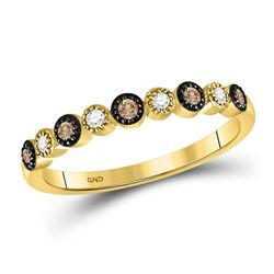 Round Brown Diamond Milgrain Dot Band Ring 1/8 Cttw 10kt Yellow Gold