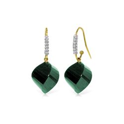 Genuine 30.68 ctw Green Sapphire Corundum & Diamond Earrings 14KT Yellow Gold - REF-67F3Z