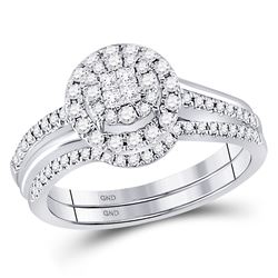 Diamond Bridal Wedding Engagement Ring Band Set 1/2 Cttw 14kt White Gold