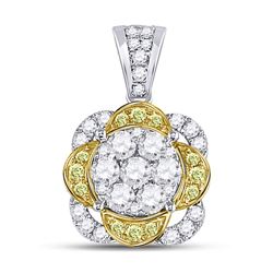Round Yellow Diamond Flower Cluster Pendant 1.00 Cttw 14kt White Gold