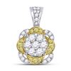 Image 1 : Round Yellow Diamond Flower Cluster Pendant 1.00 Cttw 14kt White Gold