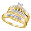 Image 1 : His & Hers Diamond Square Cluster Matching Bridal Wedding Ring Band Set 1/5 Cttw 10kt Yellow Gold