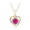 Image 1 : Round Lab-Created Pink Sapphire Heart Pendant 1.00 Cttw 10kt Yellow Gold