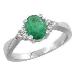 1.06 CTW Emerald & Diamond Ring 14K White Gold - REF-40V3R