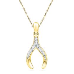 Diamond Wishbone Lucky Pendant 1/20 Cttw 10k Yellow Gold