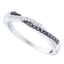 Round Black Color Enhanced Diamond Slender Twist Band 1/4 Cttw 14kt White Gold