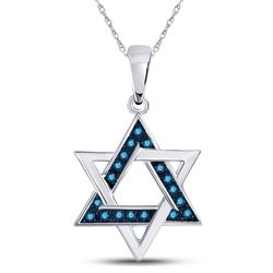 Blue Color Enhanced Diamond Star Magen David Religious Heritage Pendant 1/10 Cttw 10k White Gold
