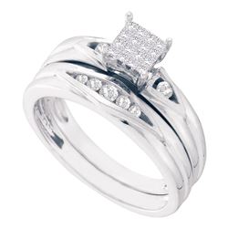 Diamond Bridal Wedding Engagement Ring Band Set 1/4 Cttw 14kt White Gold