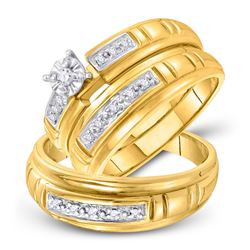 His & Hers Diamond Solitaire Matching Bridal Wedding Ring Band Set 1/6 Cttw 10kt Yellow Gold