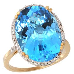 13.71 CTW Swiss Blue Topaz & Diamond Ring 10K Yellow Gold - REF-57A6X