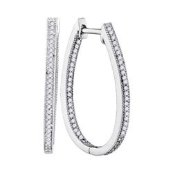 Diamond Oblong Oval Hoop Earrings 1/3 Cttw 10kt White Gold