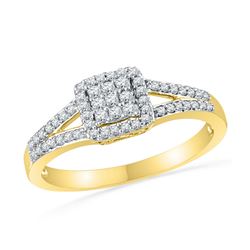 Diamond Square Cluster Split-shank Ring 1/4 Cttw 10kt Yellow Gold